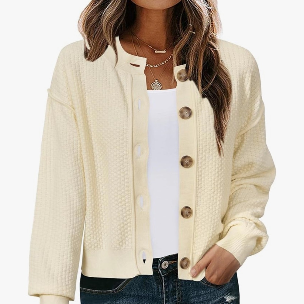 Arach&Cloz Womens Waffle Cropped Cardigan